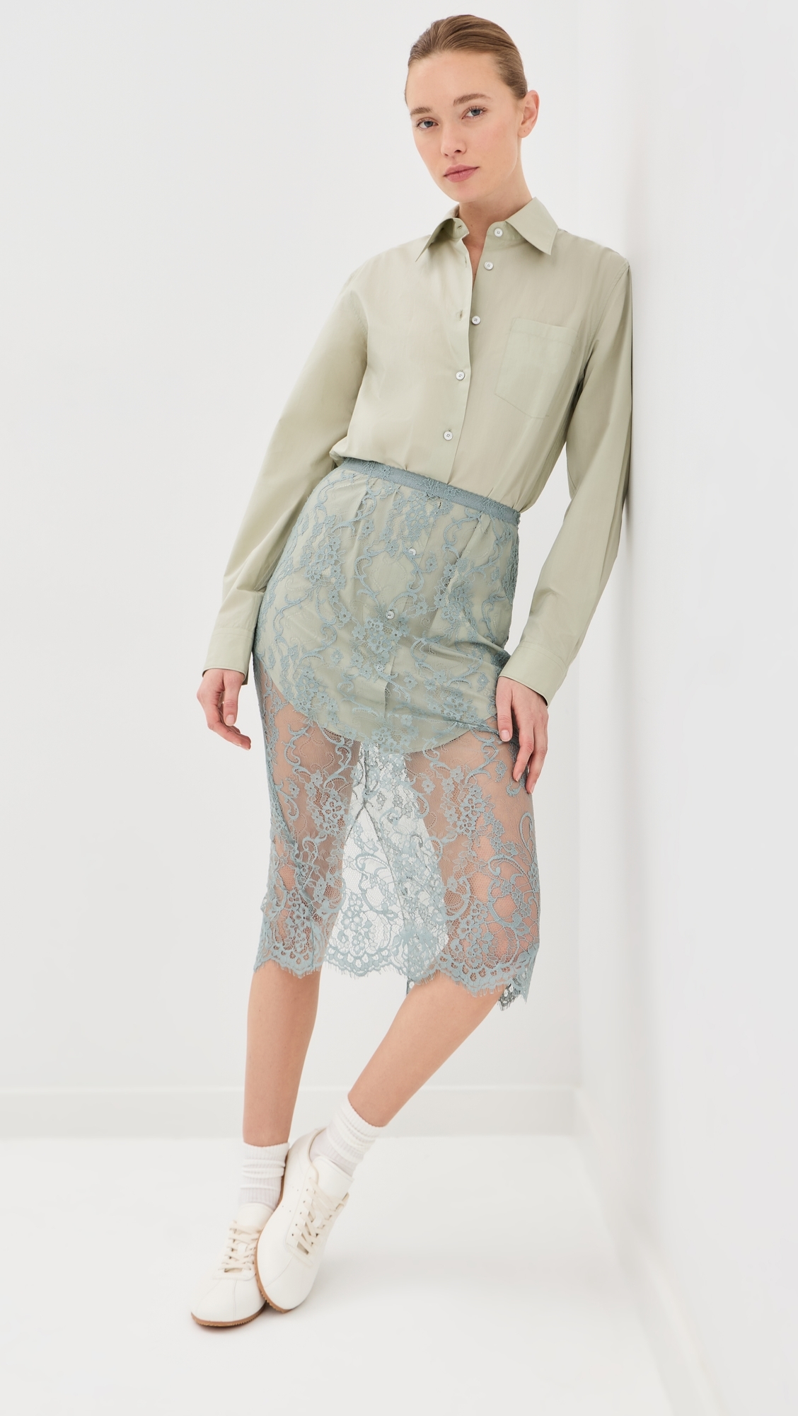 Acne Studios - Layered Shirt Dress Eucalyptus Green
