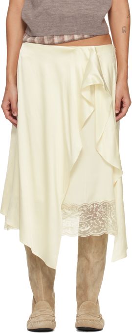 Acne Studios Acne Studios Off-White Layered Satin Midi Skirt