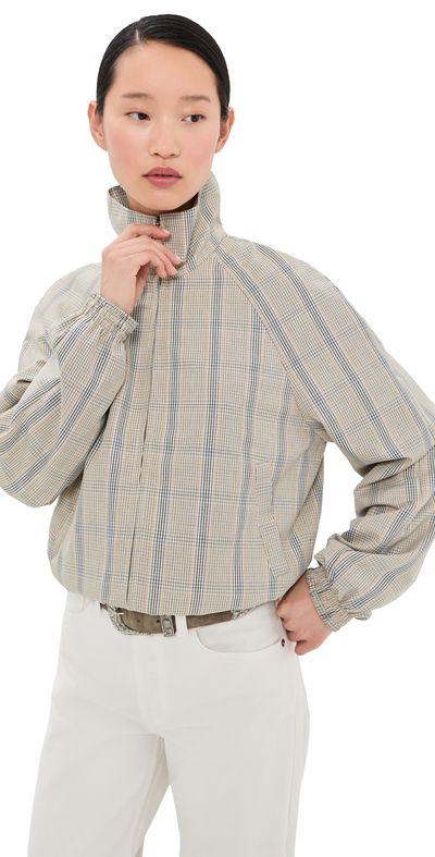 Acne Studios Acne Studios Plaid Bomber Funnel Neck Jacket Brown/Blue