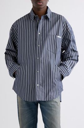 Acne Studios Acne Studios Satero Oversize Stripe Double Sleeve Poplin Button-Up Shirt