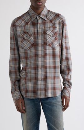 Acne Studios Acne Studios Surrow Embroidered Logo Plaid Flannel Western Shirt