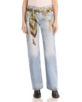 Acne Studios Acne Studios Trompe L'il Scarf Print Straight Leg Jeans in Light Blue
