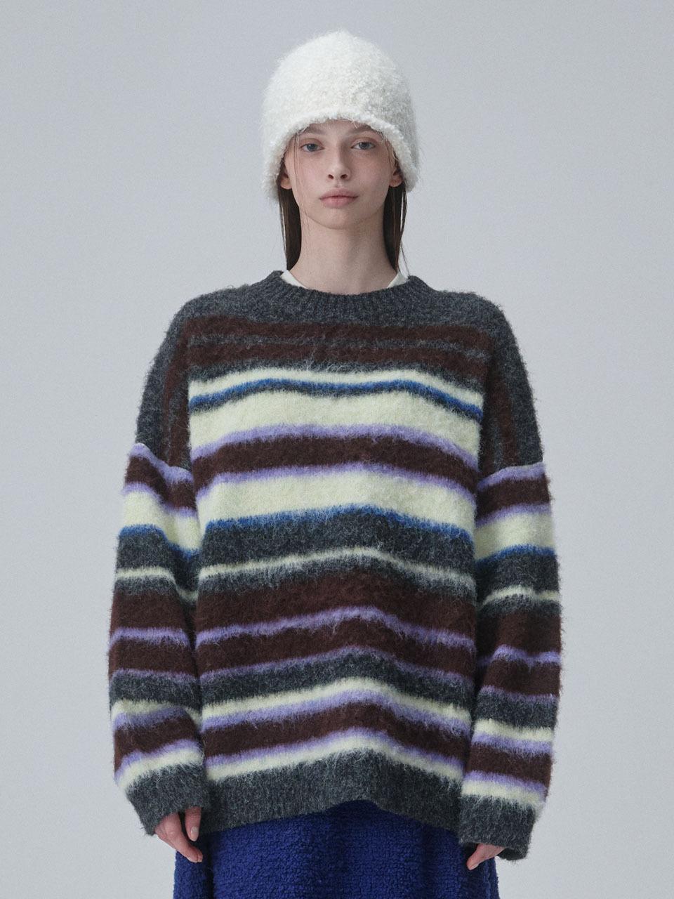 ACOC Oversized Striped Contrast Sweater [Brown]