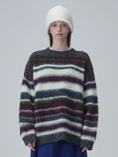 ACOC Oversized Striped Contrast Sweater [Brown]