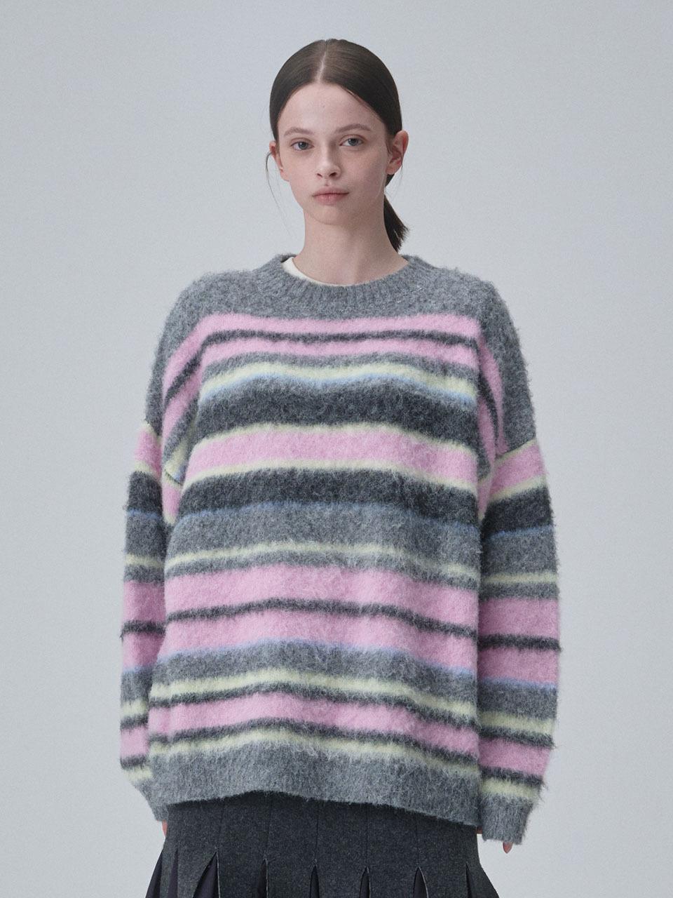 ACOC Oversized Striped Contrast Sweater [Pink]