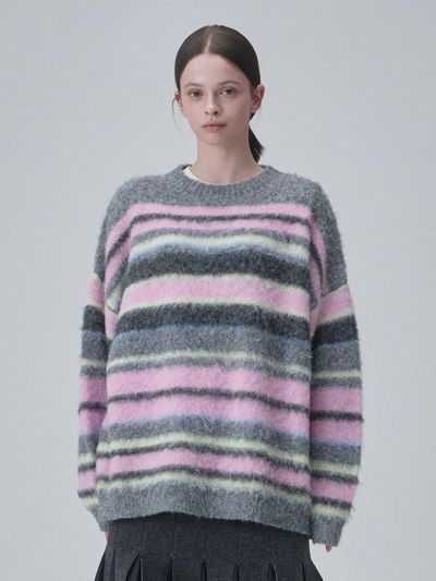 ACOC Oversized Striped Contrast Sweater [Pink]