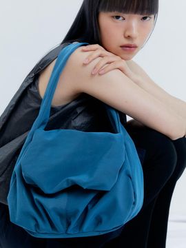 ACOC Pleated Lightweight Nylon Hobo Bag [Deep Blue]