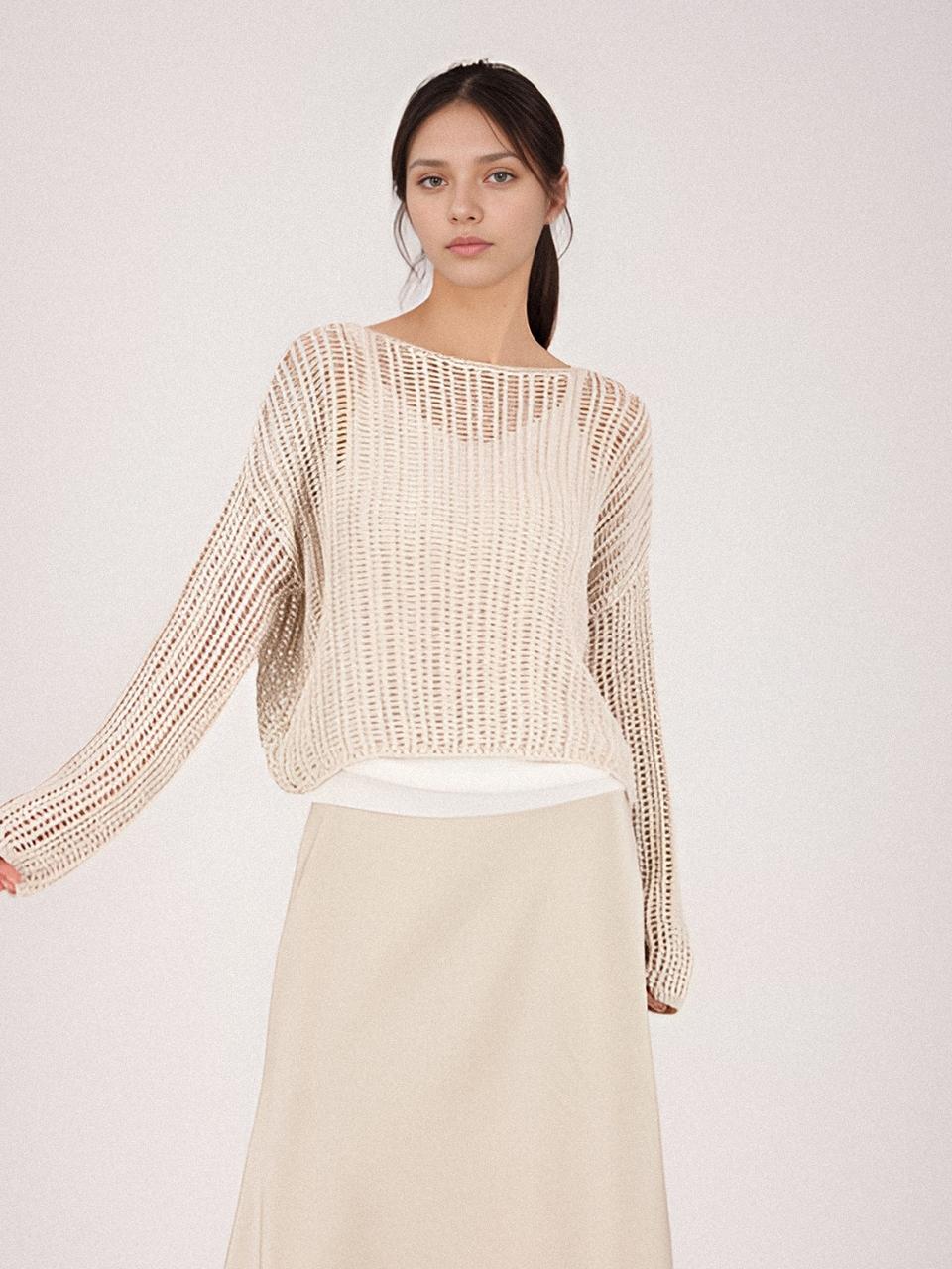 ACUD Cotton Mesh Knit Sweater [Ivory]