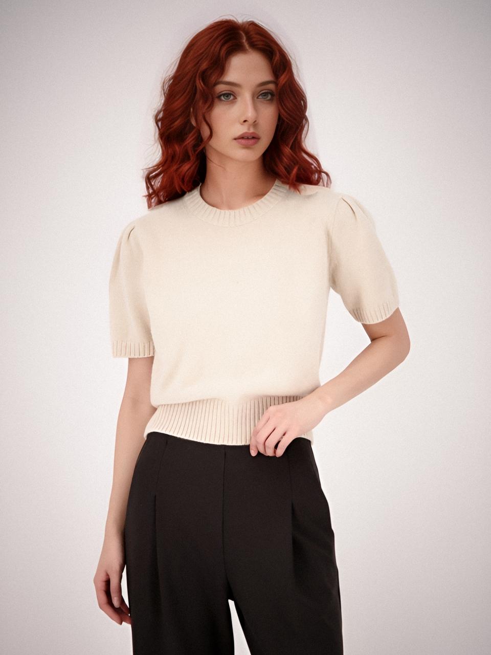 ACUD Puff Sleeve Cropped Fur Knit [Beige]