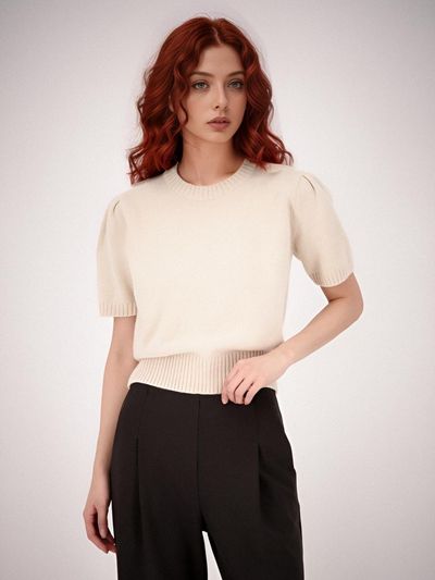 ACUD Puff Sleeve Cropped Fur Knit [Beige]