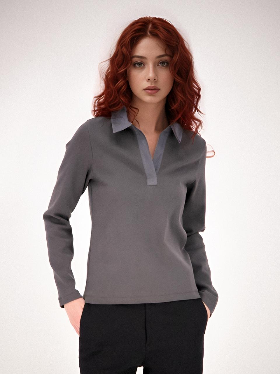 ACUD Ribbed Collar Cotton Spandex T-shirt [Grey]