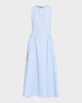Adam Lippes Aliena Striped Cotton Sleeveless Midi Dress