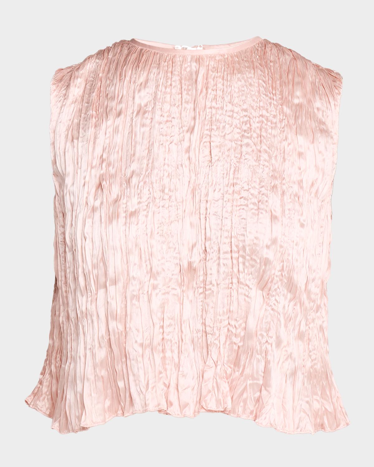 Adam Lippes Anouk Silk Plisse Sleeveless Crop Top
