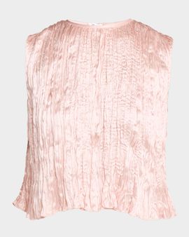 Adam Lippes Anouk Silk Plisse Sleeveless Crop Top
