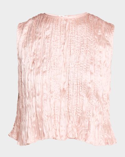 Adam Lippes Anouk Silk Plisse Sleeveless Crop Top