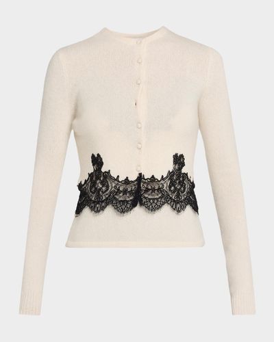 Adam Lippes Briar Lace-Trim Cashmere Knit Crewneck Cardigan