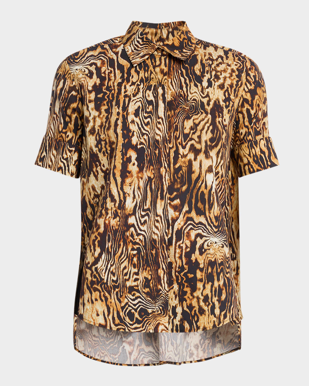 Adam Lippes Charlie Animal-Print Short-Sleeve Button-Down Top