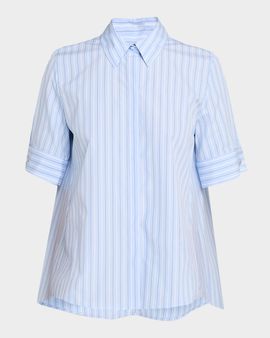 Adam Lippes Charlie Striped Short-Sleeve Button-Down Top