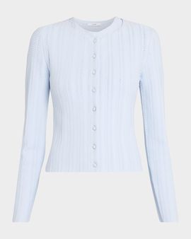 Adam Lippes Faye Pointelle Knit Crewneck Cardigan