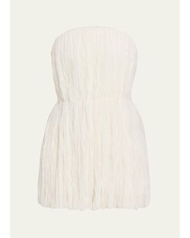 Adam Lippes Isla Pleated Delp Silk Strapless Top