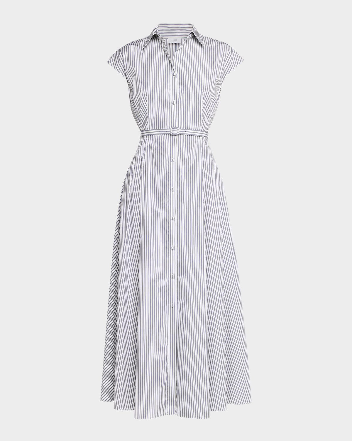Adam Lippes Palmer Striped Cap-Sleeve Belted Maxi Shirtdress