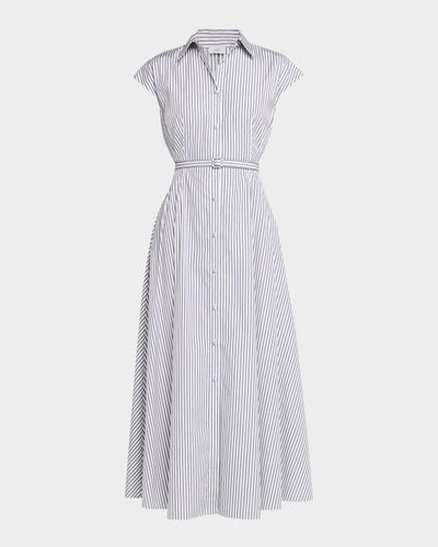 Adam Lippes Palmer Striped Cap-Sleeve Belted Maxi Shirtdress