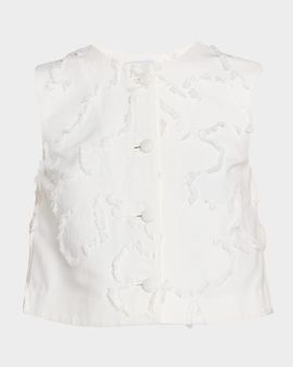Adam Lippes Remo Fringed Crepe Button-Front Sleeveless Top