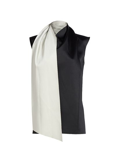 Adam Lippes Women's Bi-Color Satin Scarfneck Blouse
