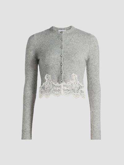 Adam Lippes Women's Briar Lace-Trim Cashmere Crop Cardigan
