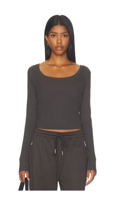 Adanola Adanola Rib Scoop Neck Long Sleeve Top