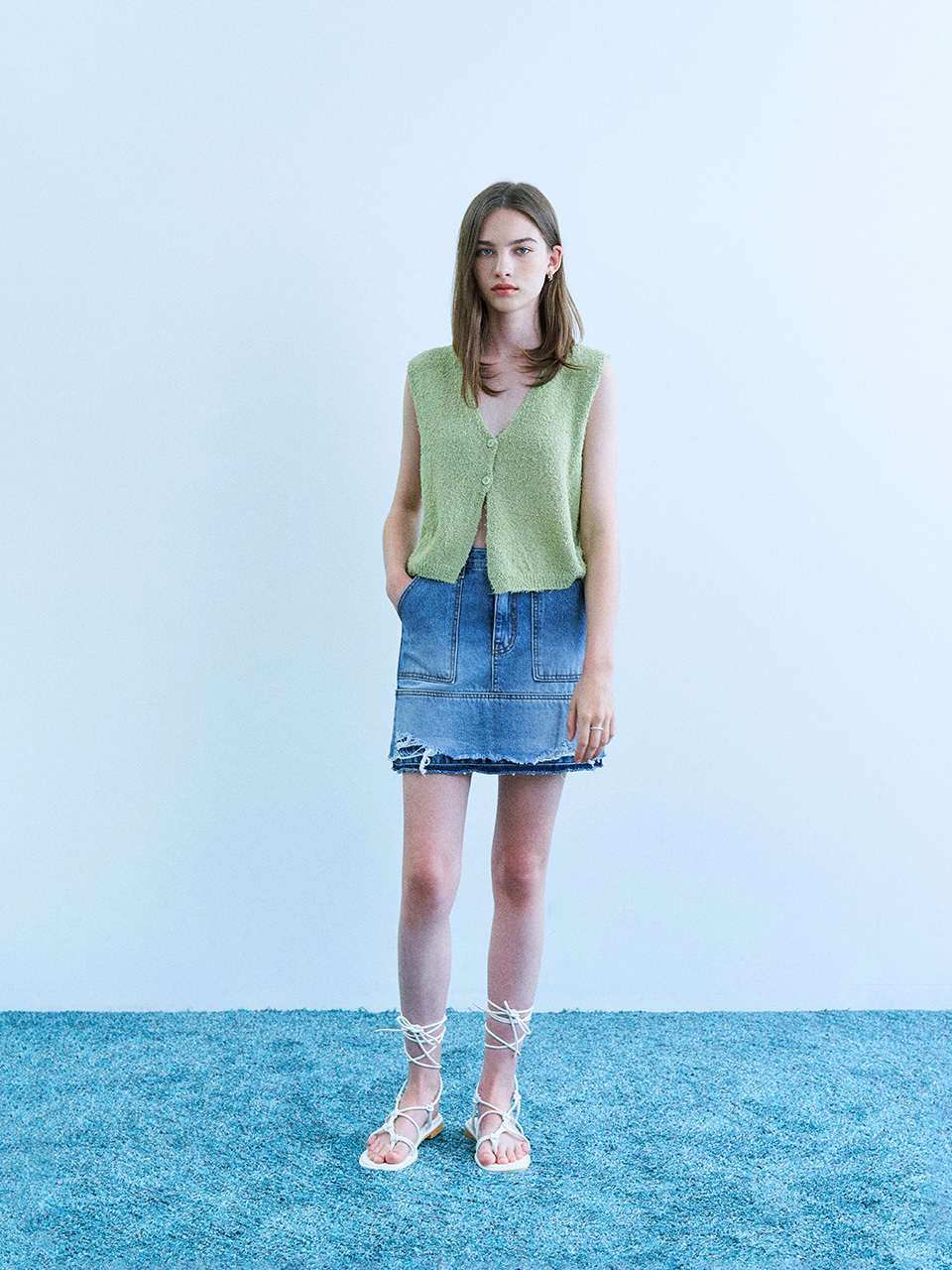 ADAUL Apel V-Neck Summer Boucle Vest_Green