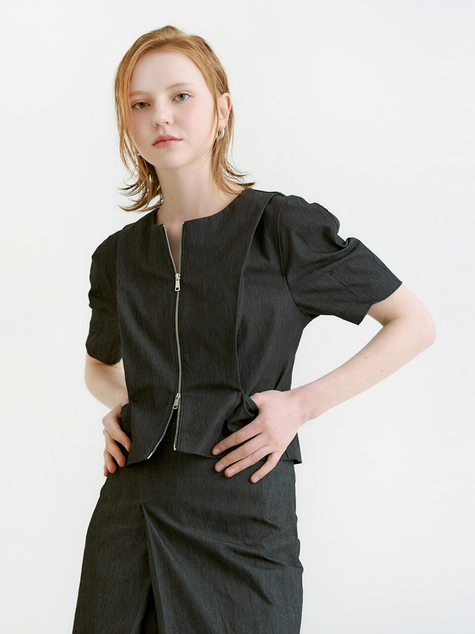 ADAUL Arty Two-way Zip-up Jacket _Charcoal