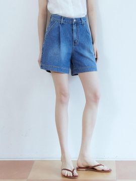 ADAUL Back label point pintuck half pants - blue