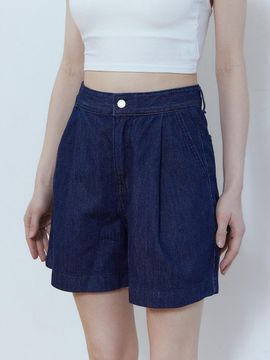 ADAUL Back label point pintuck half pants - deepblue