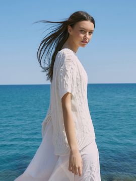 ADAUL Back Point Half Sleeve Knit Top