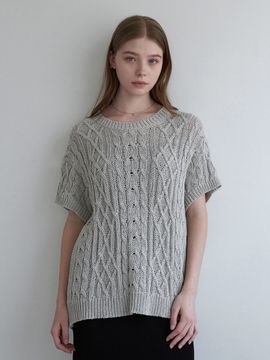 ADAUL Back Point Half Sleeve Knit Top_Gray