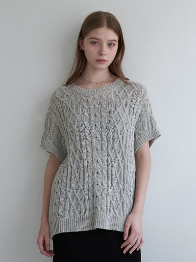 ADAUL Back Point Half Sleeve Knit Top_Gray