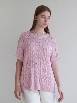 ADAUL Back Point Half Sleeve Knit Top_Pink