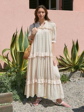 ADAUL Cancan Chiffon Frill Dress_Beige