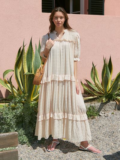 ADAUL Cancan Chiffon Frill Dress_Beige