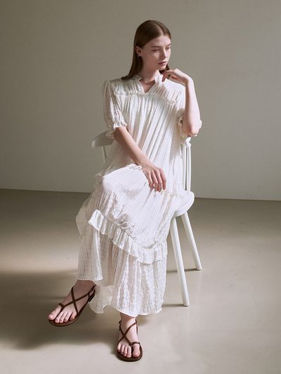 ADAUL Cancan Chiffon Frill Dress_White