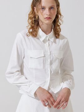 ADAUL Cargo pocket cropped long shirts - white
