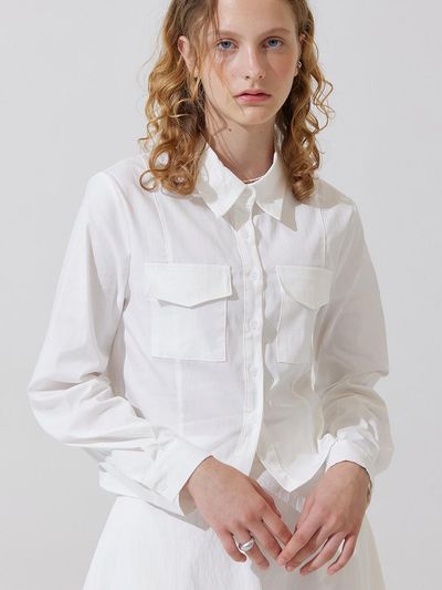 ADAUL Cargo pocket cropped long shirts - white