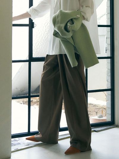 ADAUL Code Two Pintuck Wide Slacks _ Beige