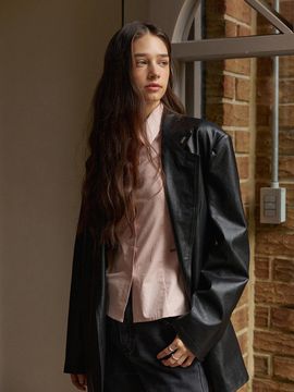 ADAUL Deep collar loose fit ad charm leather jacket