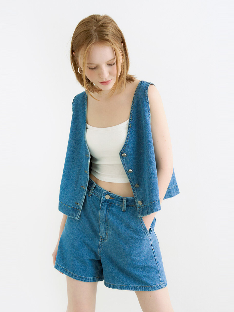 ADAUL Kling Denim Reversible Button Vest _Blue