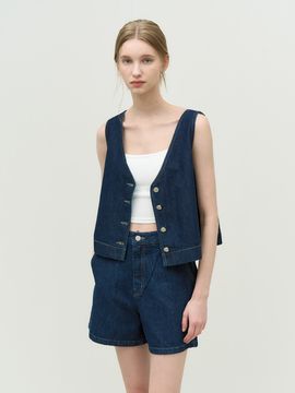 ADAUL Kling Denim Reversible Button Vest _Deep Blue