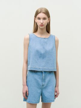 ADAUL Kling Denim Reversible Button Vest _Light Blue
