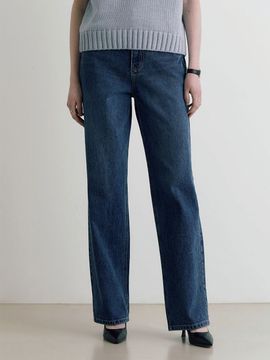 ADAUL Leather Label Washing Wide Denim Pants _ Blue