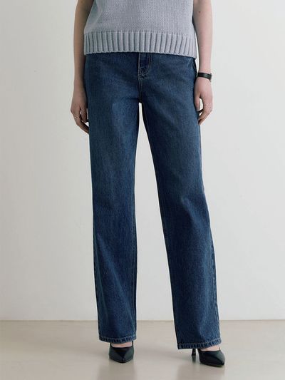 ADAUL Leather Label Washing Wide Denim Pants _ Blue